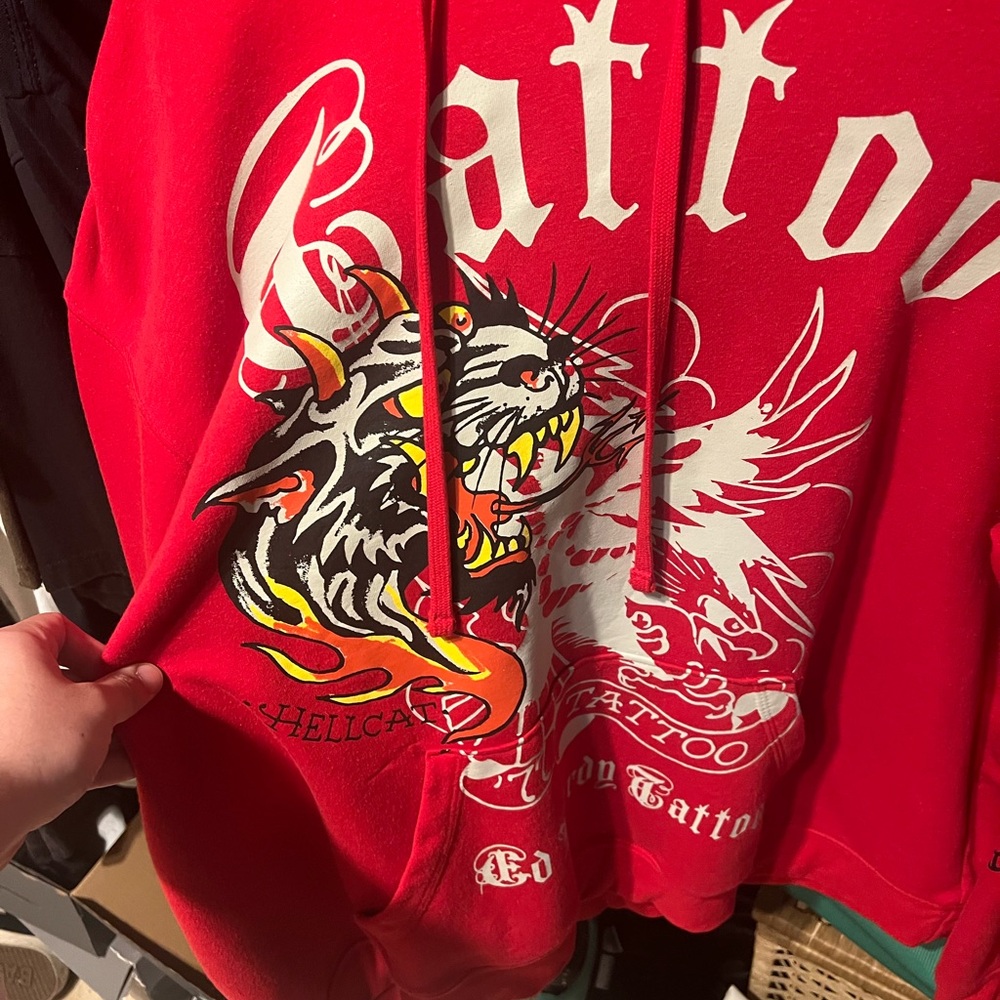 Ed Hardy Red Performance Jacket with Graphic Design
